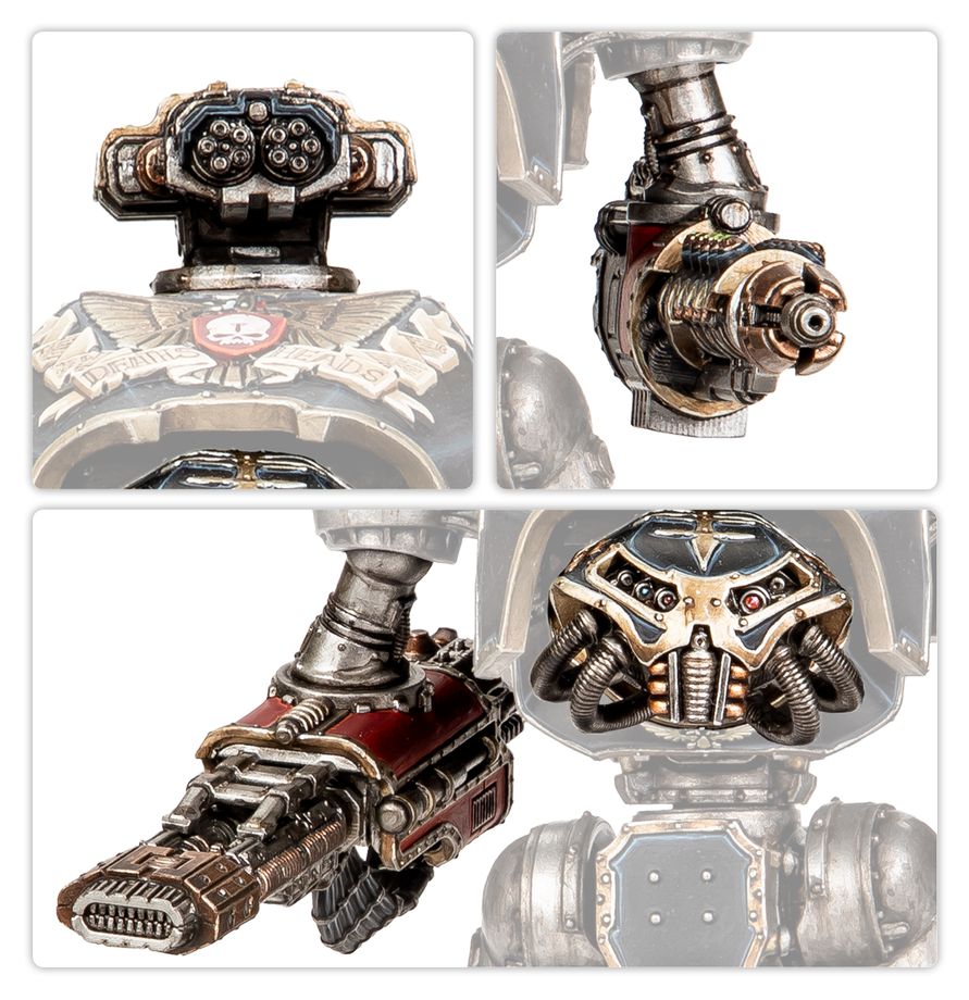 Armes de Titan Reaver: Oblitérateur à gravitons, annihilateur volkite, méga-bolter Vulcan et dissolveur à conversion