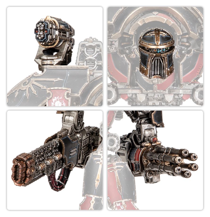 Armes de Titan Warlord: Destructeur volkite, macro-éclateur gatling, ruineur à gravitons et paire de méga-bolters Vulcan