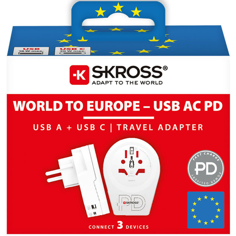 Skross - Adaptateur de voyage Monde vers Europe + USB A/C 20PD