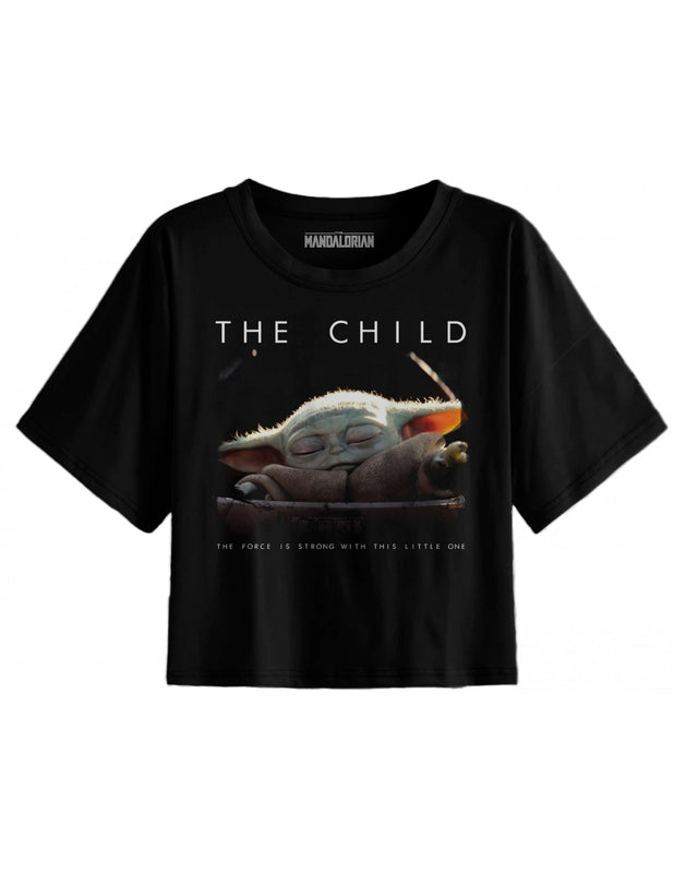 The Mandalorian - T-shirt Noir Femmes Logo The Child "The Force is Strong with this Little One" - S