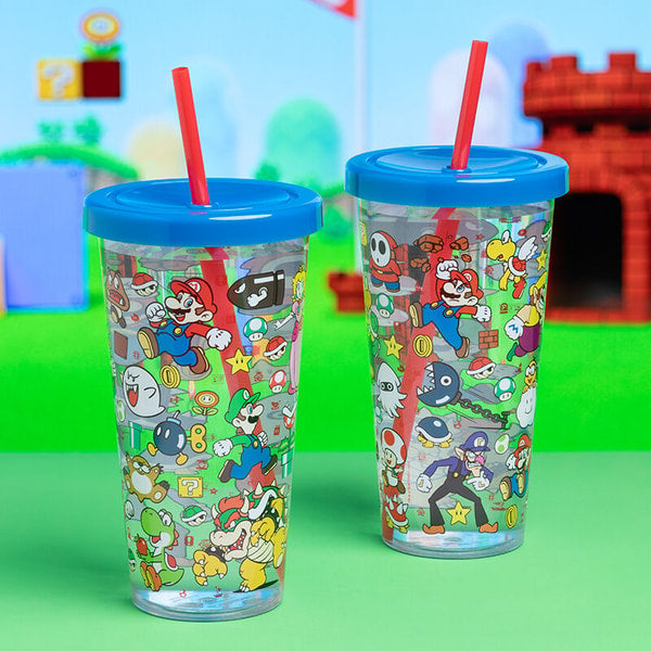 Nintendo - Super Mario - Verre en plastique Mario Bros avec paille - flash vidéo