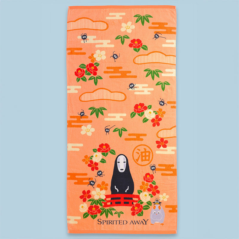 Ghibli - Le Voyage de Chihiro - Serviette de bain Natsu No Face avec des fleurs 70x140cm