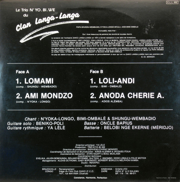 Le Trio N'yo. Bi. We Du Clan Langa-Langa, Wemba, Bimi, Nyoka – Bilombe Bakutani [Vinyle 33Tours] - flash vidéo
