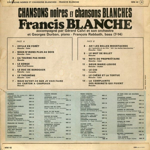 (Occasion ) Francis Blanche – Chansons Noires Et Chansons Blanches [Vinyle 33 Tours]