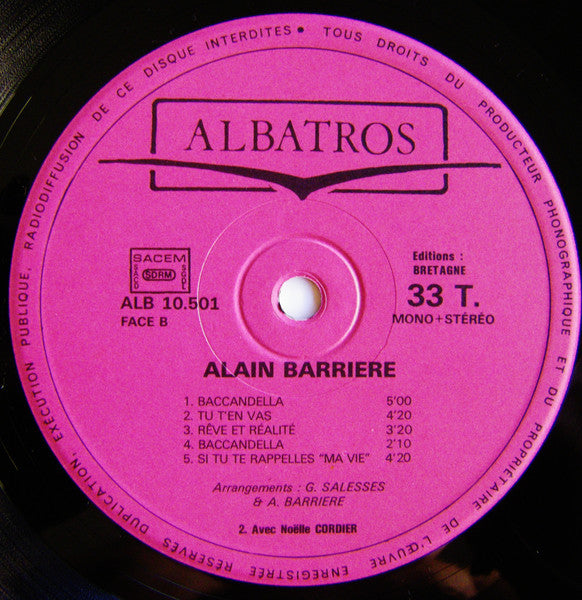 (Occasion ) Alain Barriere – Tu T'en Vas / Celtina [Vinyle 33 Tours]