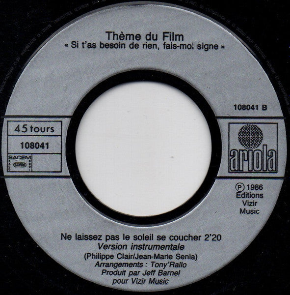 (Occasion) Jean-Jacques Lafon – Ne Laissez Pas Le Soleil Se Coucher (Bande Originale Du Film Si T'as Besoin De Rien Fais-moi Signe) [Vinyle 45Tours]