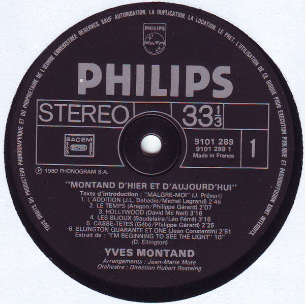 (Occasion) Yves Montand – Montand D'hier Et D'aujourd'hui [Vinyle 33 Tours]