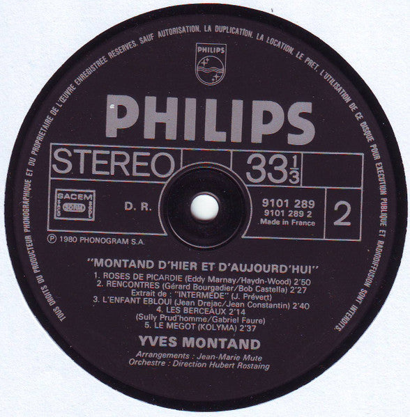(Occasion) Yves Montand – Montand D'hier Et D'aujourd'hui [Vinyle 33 Tours]