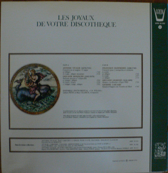 (Occasion ) Vivaldi, Bononcini, Manfredini, Legrenzi, Carcasio La Follia, Gilbert Petit, Marc Ullrich – Cinq Doubles Concertos Pour Trompettes [Vinyle 33 Tours]