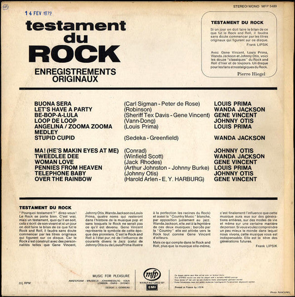 (Occasion) Testament Du Rock [Vinyle 33 Tours]