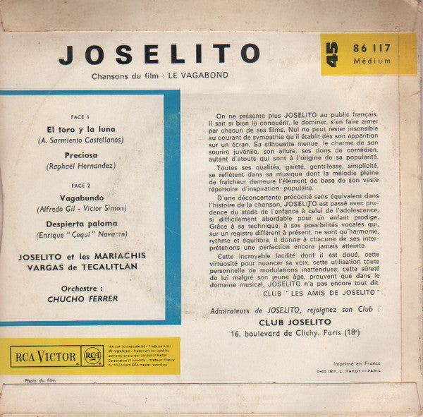 (Occasion) Joselito Chansons Du Film Le Vagabond  [Vinyle 45 Tours]