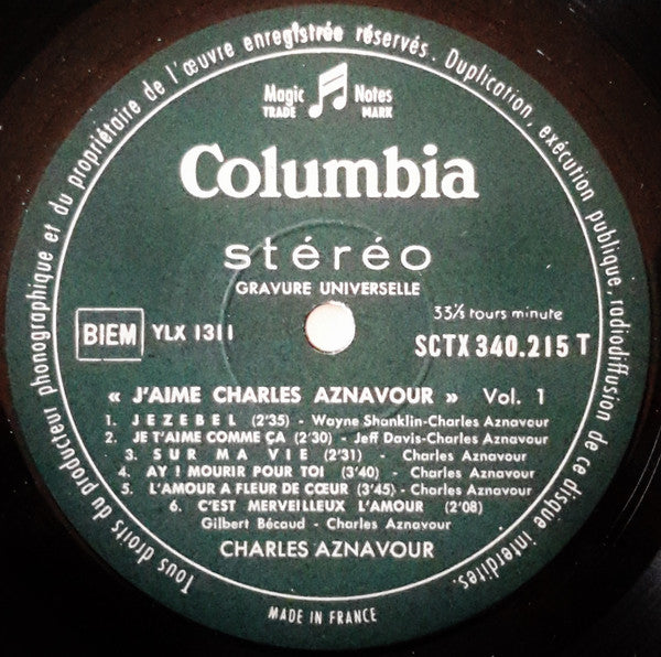(Occasion) Charles Aznavour – J'aime Charles Aznavour Vol. 1 [Vinyle 33 Tours]