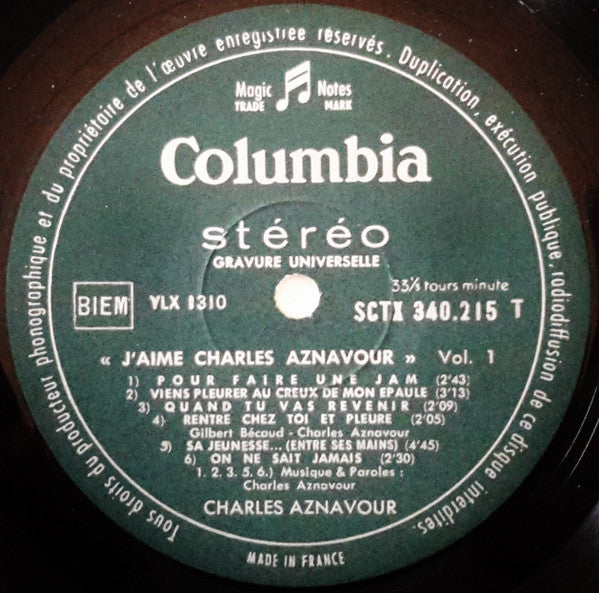 (Occasion) Charles Aznavour – J'aime Charles Aznavour Vol. 1 [Vinyle 33 Tours]