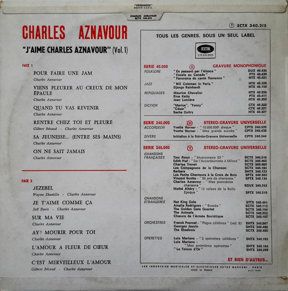 (Occasion) Charles Aznavour – J'aime Charles Aznavour Vol. 1 [Vinyle 33 Tours]