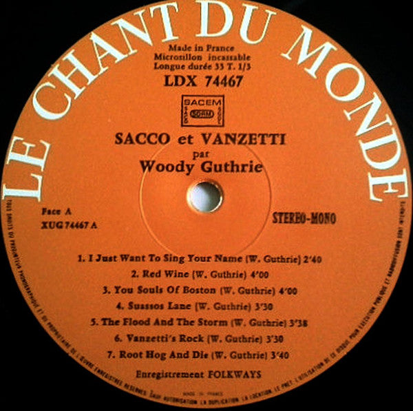 Woody Guthrie – Ballades De Sacco & Vanzetti [Vinyle 33Tours]