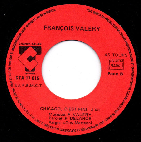 (Occasion) François Valéry – Chanson D'adieu [Vinyle 45Tours]