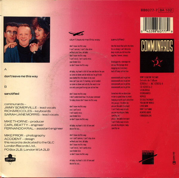 (Occasion) Communards With Sarah Jane Morris – Don't Leave Me This Way [Vinyle 33Tours]