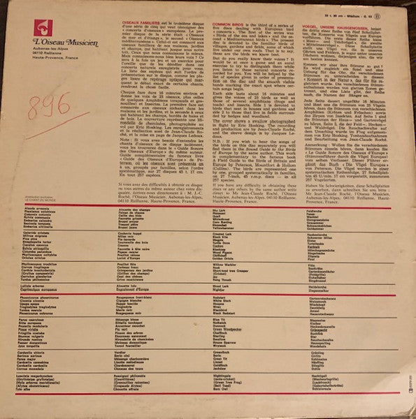(occasion) Jean-Claude Roché – Oiseaux Familiers [Vinyle 33 Tours]