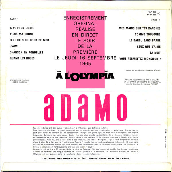 (Occasion ) Adamo – Adamo À L'Olympia [Vinyle 33 Tours]