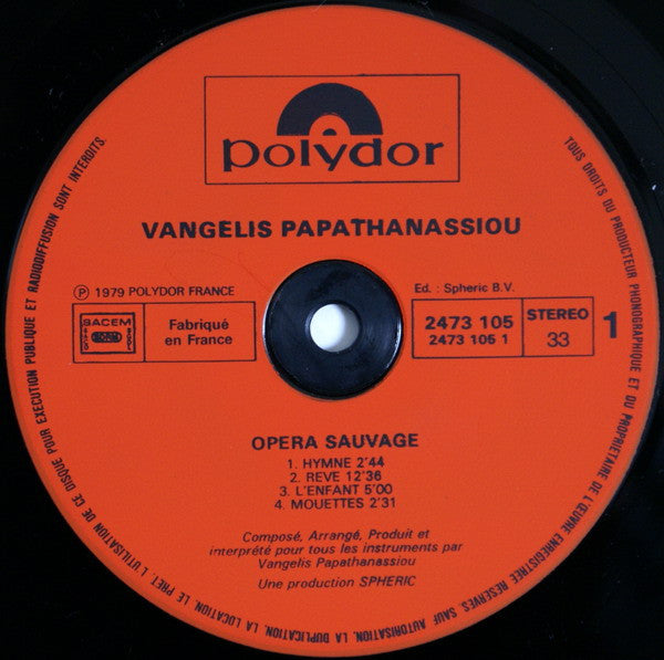 (occasion) Vangelis Papathanassiou – Opéra Sauvage [Vinyle 33 Tours]