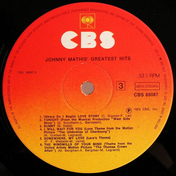 (Occasion) Johnny Mathis Johnny Mathis' Greatest Hits [Vinyle 33Tours]
