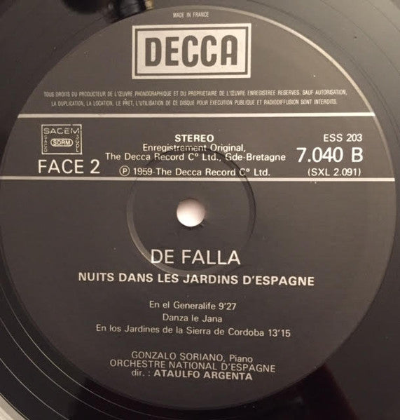 (Occasion) Rodrigo / De Falla – Concierto de Aranjuez / Nuits dans les Jardins d’Espagne Interprètes : Narciso Yepes (guitare), Gonzalo Soriano (piano) Orchestre National d’Espagne – dir. Ataulfo Argenta [Vinyle 33 Tours]