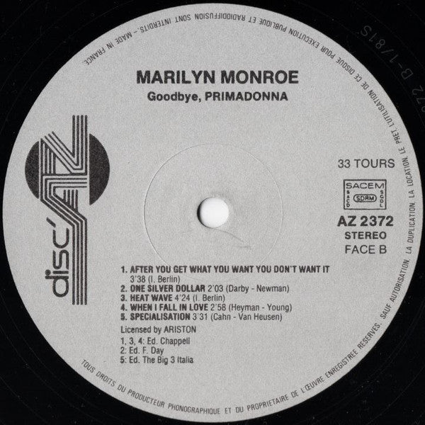 (Occasion) Marilyn Monroe – I Love You "Baby" [Vinyle 33 Tours]