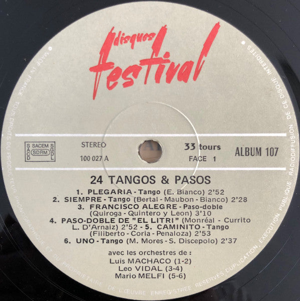 (occasion) Luis Machaco, Leo Vidal, Mario Melfi – 24 Tangos & Pasos [Vinyle 33 Tours]