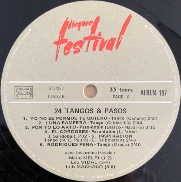 (occasion) Luis Machaco, Leo Vidal, Mario Melfi – 24 Tangos & Pasos [Vinyle 33 Tours]