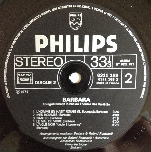 (occasion) Barbara – Enregistrement Public Au Théâtre Des Variétés [Vinyle 33 Tours]