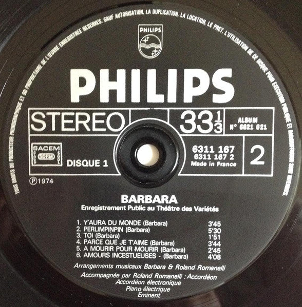 (occasion) Barbara – Enregistrement Public Au Théâtre Des Variétés [Vinyle 33 Tours]