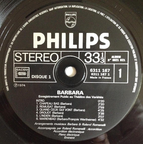 (occasion) Barbara – Enregistrement Public Au Théâtre Des Variétés [Vinyle 33 Tours]
