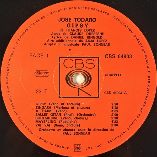 (Occasion) Francis Lopez  José Todaro – Gipsy [Vinyle 33Tours]