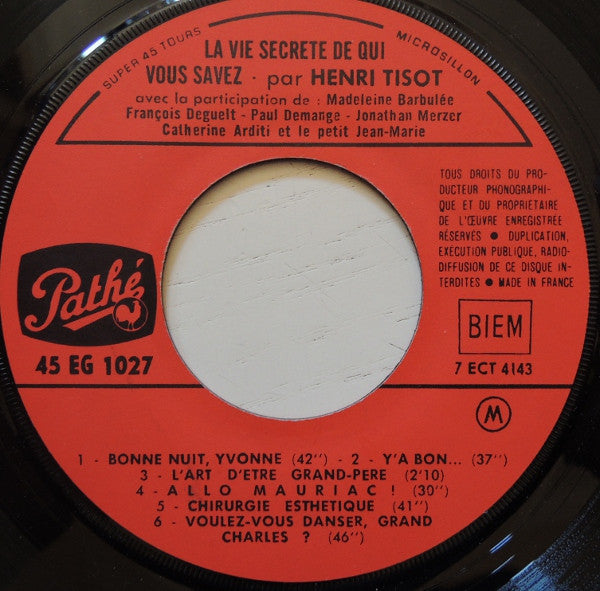 (Occasion) Henri Tisot La Vie Secrète De Qui Vous Savez [Vinyle 45 Tours]