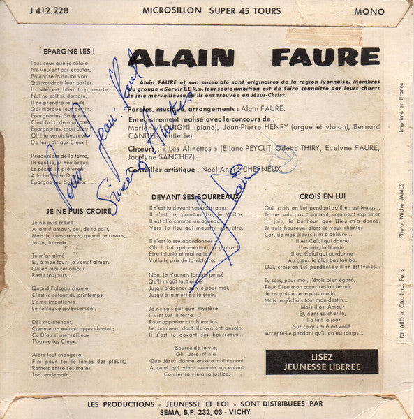 (Occasion ) Alain Faure – Epargne-les ! [Vinyle 45 Tours]
