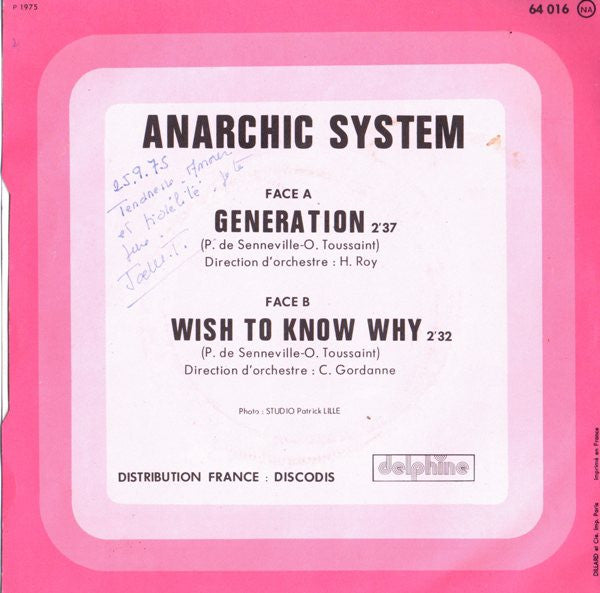 (Occasion) Anarchic System – Generation / Wish To Know Why [Vinyle 45 Tours]