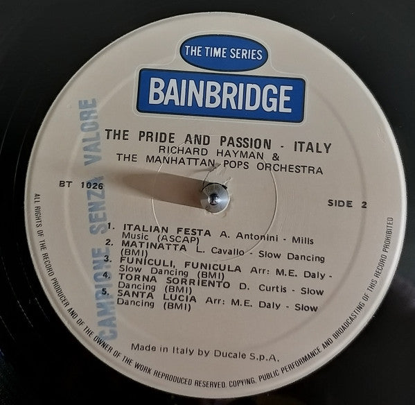 (occasion) Richard Hayman, The Manhattan Pops Orchestra – Italy, The Pride & Passion [Vinyle 33 Tours]