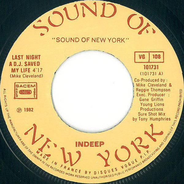 (Occasion ) Indeep – Last Night A D.J. Saved My Life [Vinyle 45 Tours]