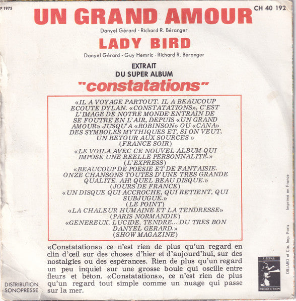 (Occasion) Danyel Gerard Un Grand Amour [Vinyle 45 Tours]