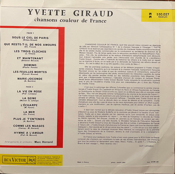 (Occasion) - Yvette Giraud – Chansons Couleur de France [Vinyle 33Tours]