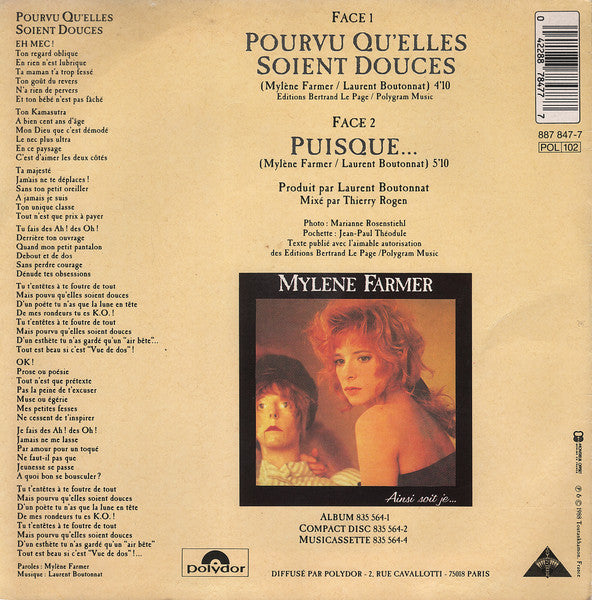 (Occasion) Mylene Farmer – Pourvu Qu'elles Soient Douces [Vinyle 45Tours]