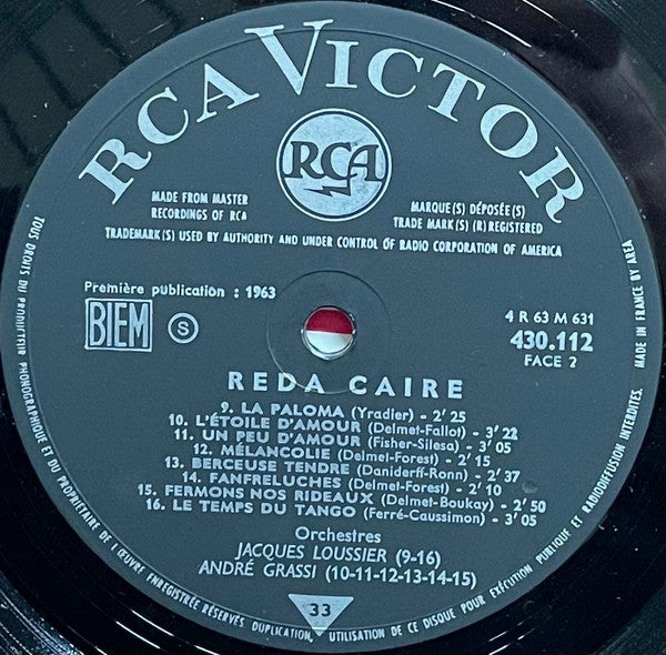 (Produit d'occasion) Reda Caire Orchestres : Jacques Loussier, André Grassi  Reda Caire Chante Le Soleil [Vinyle 33Tours]
