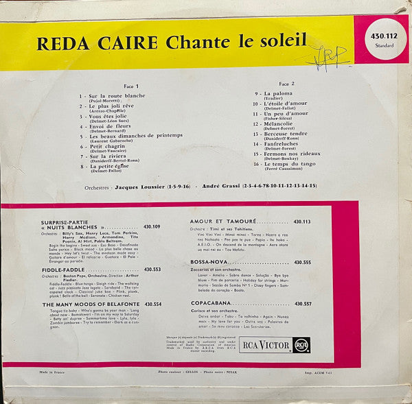 (Produit d'occasion) Reda Caire Orchestres : Jacques Loussier, André Grassi  Reda Caire Chante Le Soleil [Vinyle 33Tours]