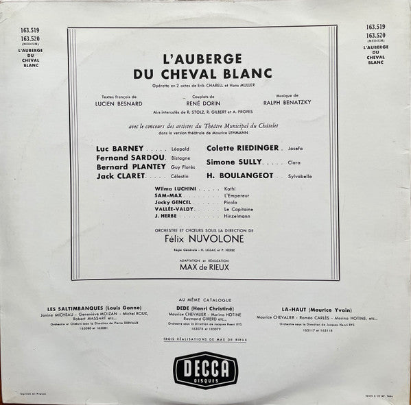 (Occasion) Luc Barney  Colette Riedinger  Fernand Sardou  L'auberge Du Cheval Blanc [Vinyle 33Tours]