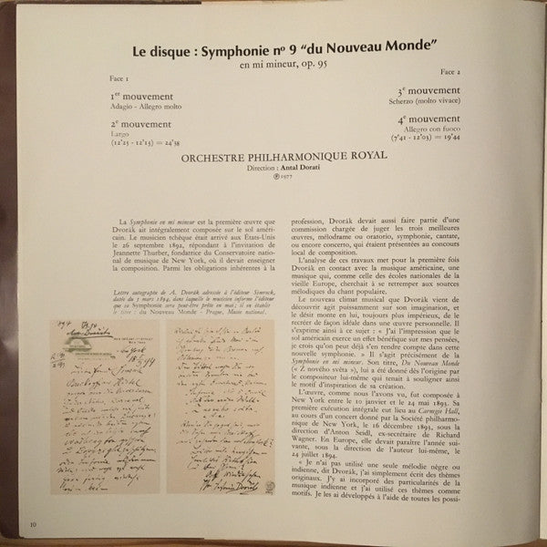 (occasion) Dvorák, Orchestre Philharmonique Royal, Antal Dorati – Symphonie N°9 «Du Nouveau Monde» [Vinyle 33 Tours]
