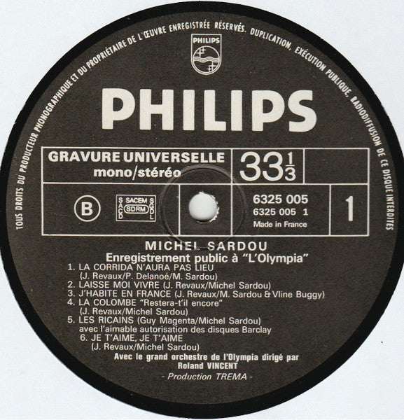 (Occasion) Michel Sardou – Enregistrement Public A L'Olympia [Vinyle 33 Tours]