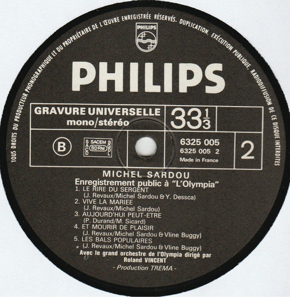 (Occasion) Michel Sardou – Enregistrement Public A L'Olympia [Vinyle 33 Tours]