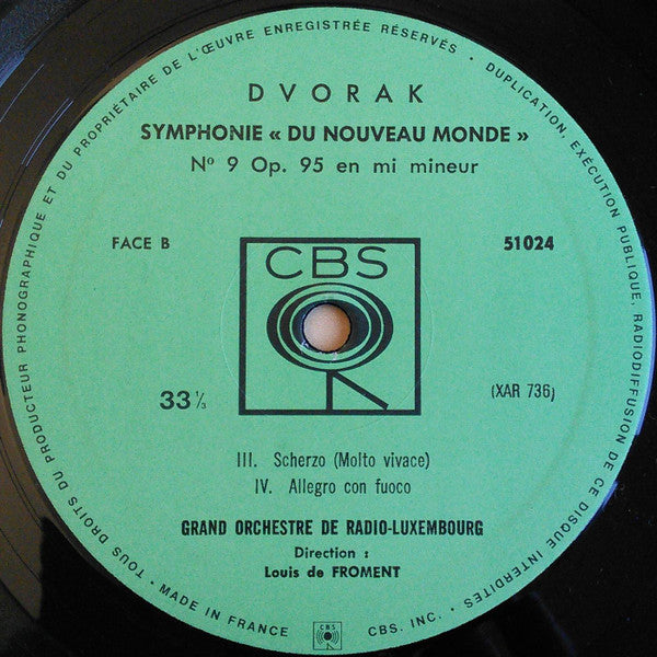 (occasion) Dvorak – Grand Orchestre De Radio-Luxembourg, Louis De Froment – Symphonie N° 9 (N° 5) En Mi Mineur, Op. 95 "Du Nouveau Monde" [Vinyle 33 Tours]