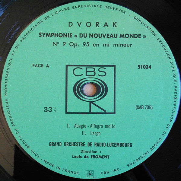 (occasion) Dvorak – Grand Orchestre De Radio-Luxembourg, Louis De Froment – Symphonie N° 9 (N° 5) En Mi Mineur, Op. 95 "Du Nouveau Monde" [Vinyle 33 Tours]