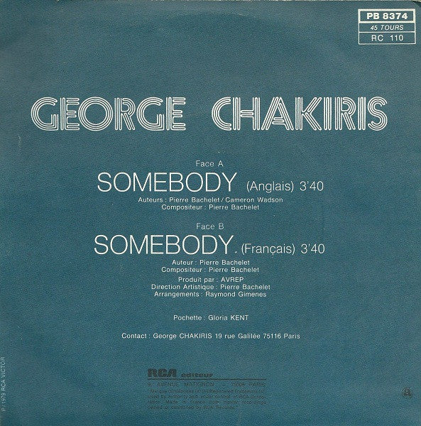 (Occasion) George Chakiris Somebody [Vinyle 45 Tours]